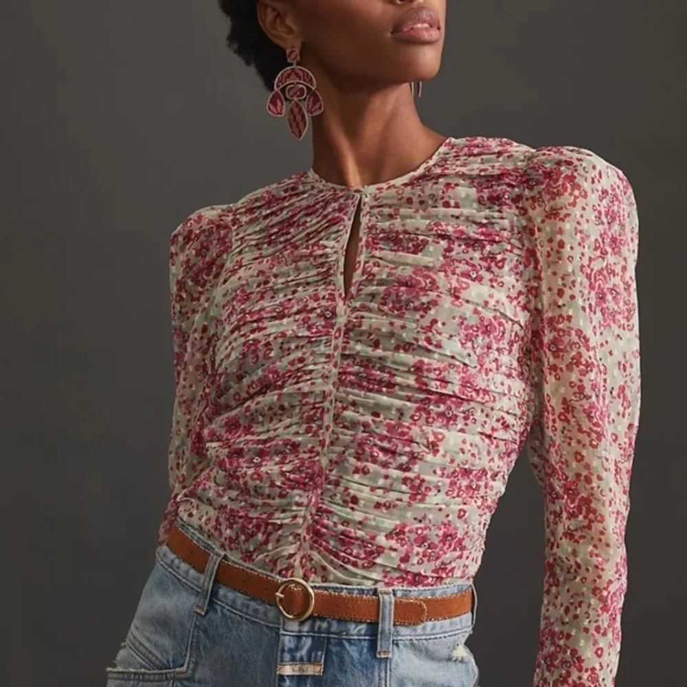 NWT Anthropologie Let Me Be Ruched Floral Puff Sleeve Blouse XL